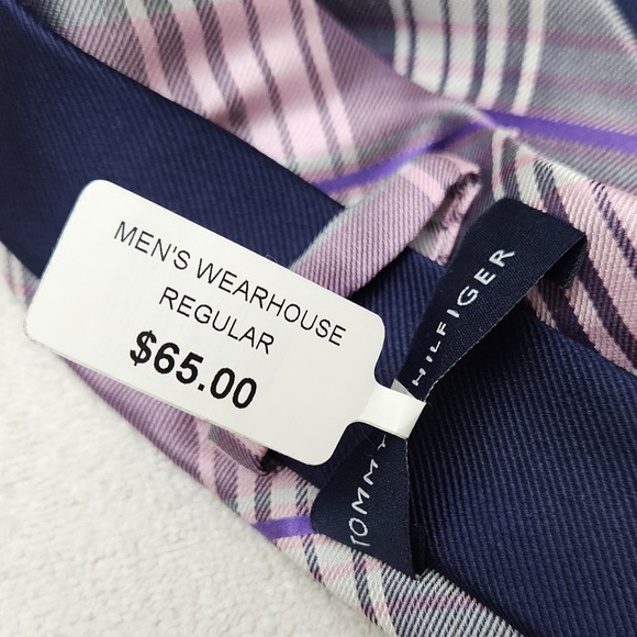 *NEW* with Tags Men's Tommy Hilfiger‎ Tie Purple Plaid 100% Silk Mens Wearhouse - Picture 5 of 7